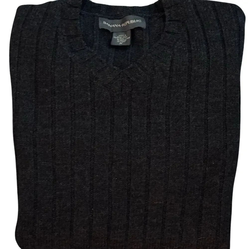 Vintage Banana Republic V Neck Wide Ribbed Wool Sweater Gray Medium Hong Kong